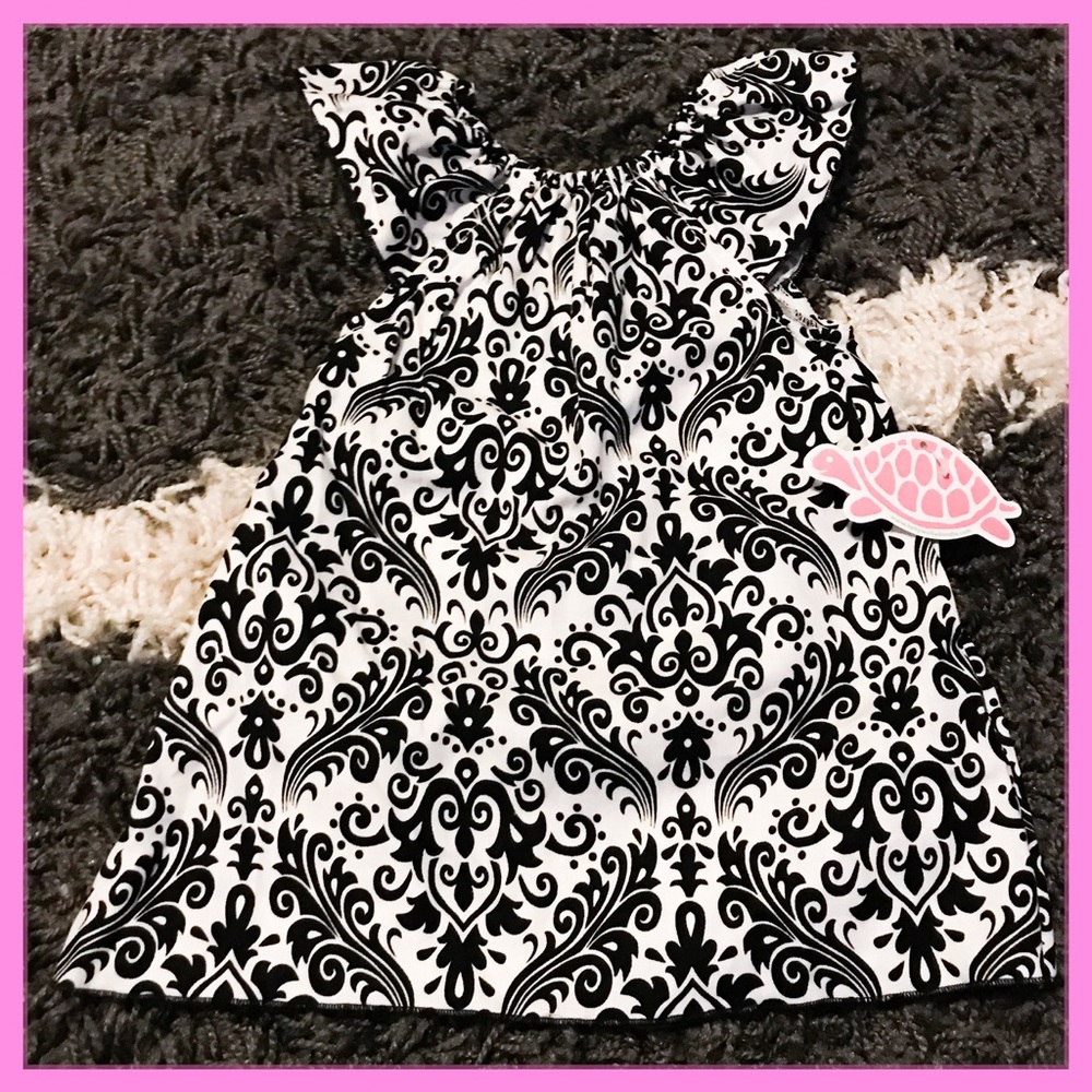  NWT Lolly Wolly Doodle B&W Damask Baby Dress 
